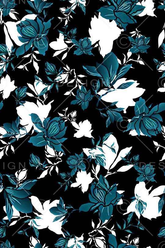 黑底花卉印花华亿平台图片