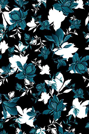 黑底花卉印花华亿平台图片