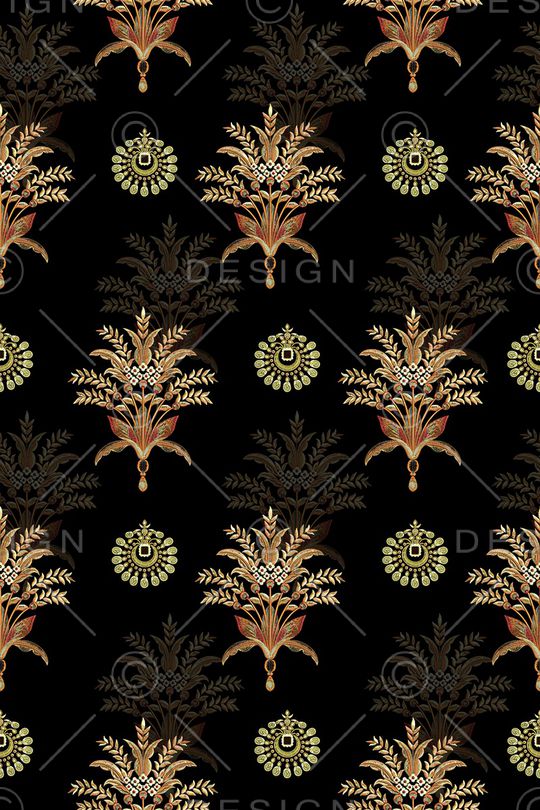 黑底花卉印花华亿平台图片