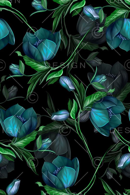 黑底花卉印花华亿平台图片