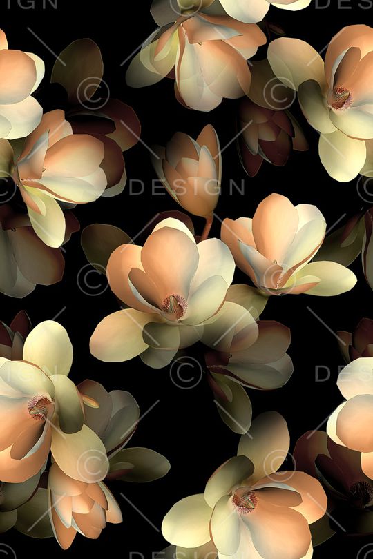 黑底花卉印花华亿平台图片