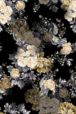 黑底花卉印花华亿平台图片