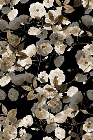 黑底花卉印花华亿平台图片