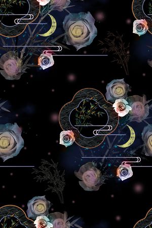 黑底花卉印花华亿平台图片