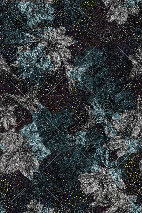 黑底花卉印花华亿平台图片