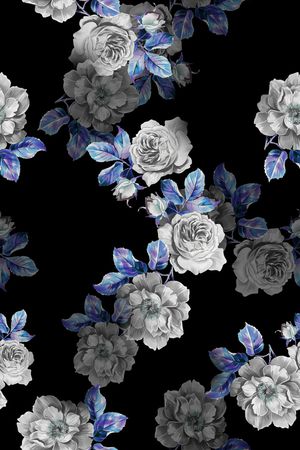 黑底花卉印花华亿平台图片