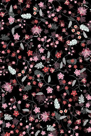 黑底花卉印花华亿平台图片