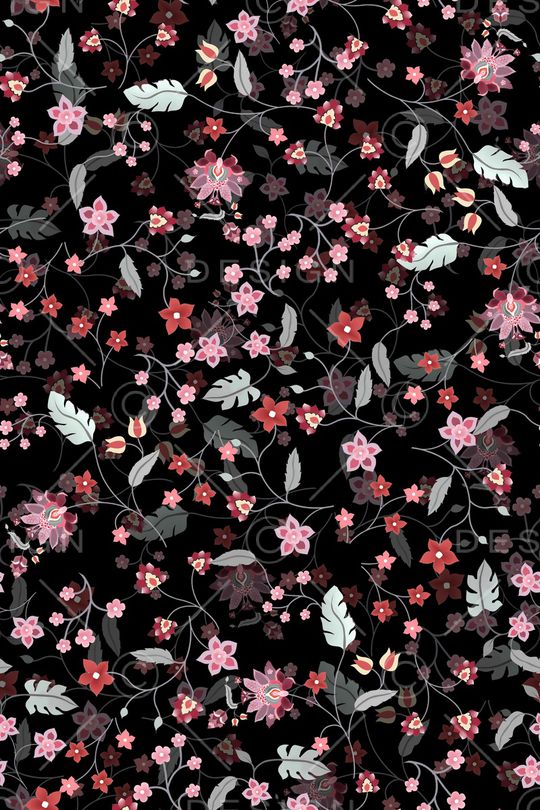 黑底花卉印花华亿平台图片