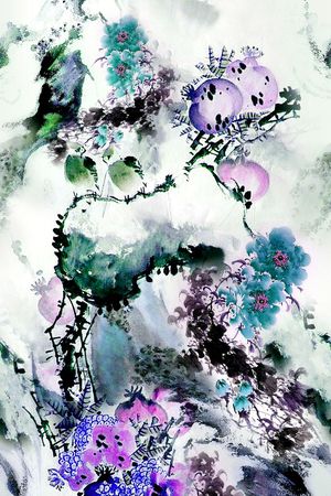 水墨画印花华亿平台图片