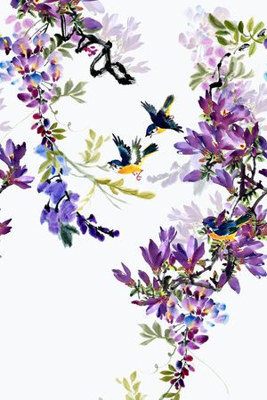 花鸟印花华亿平台图片