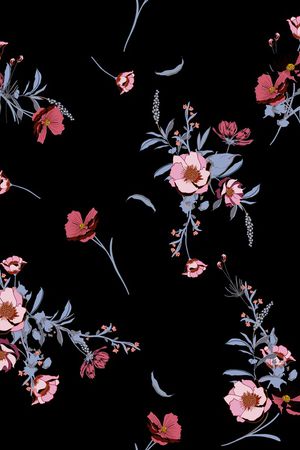 黑底花卉印花华亿平台图片