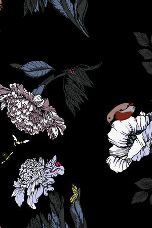 黑底花卉印花华亿平台图片