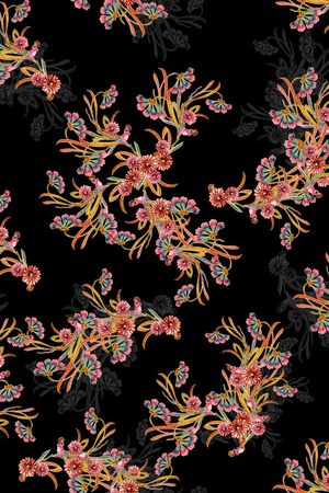 黑底花卉印花华亿平台图片