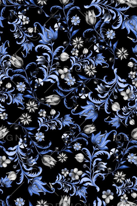 黑底花卉印花华亿平台图片