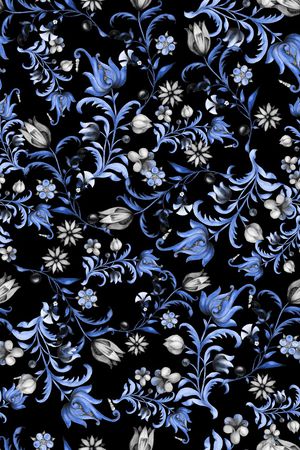 黑底花卉印花华亿平台图片