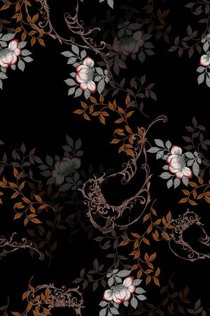 黑底花卉印花华亿平台图片