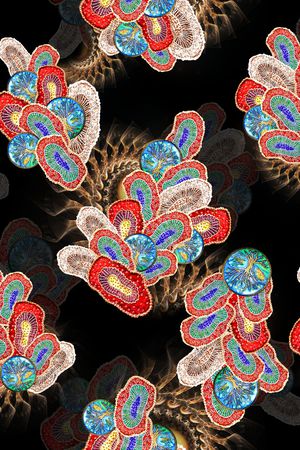 黑底花卉印花华亿平台图片