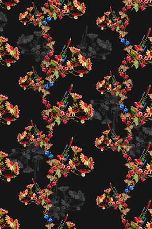 黑底花卉印花华亿平台图片