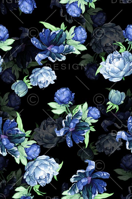 黑底花卉印花华亿平台图片