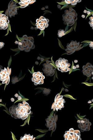 黑底花卉印花华亿平台图片