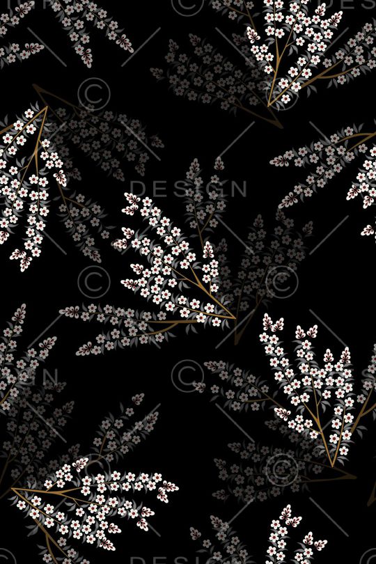 黑底花卉印花华亿平台图片