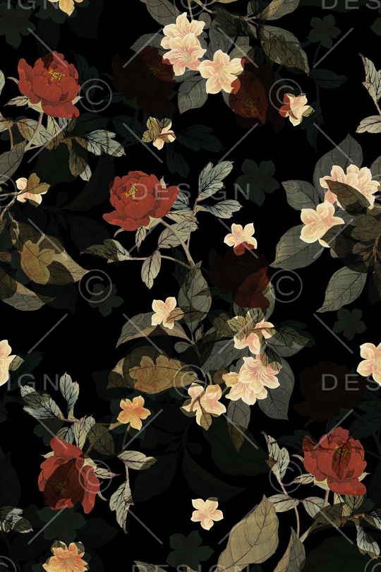 黑底花卉印花华亿平台图片