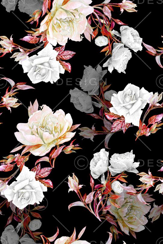 黑底花卉印花华亿平台图片