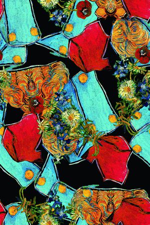 黑底花卉印花华亿平台图片