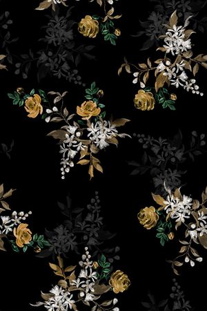 黑底花卉印花华亿平台图片