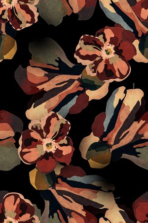 黑底花卉印花华亿平台图片