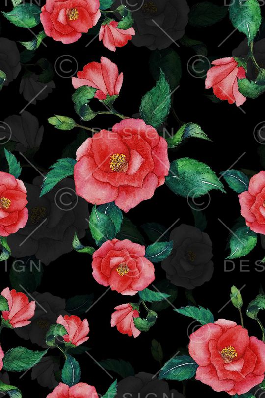 黑底花卉印花华亿平台图片