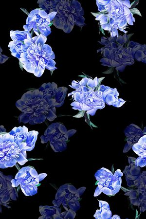 黑底花卉印花华亿平台图片