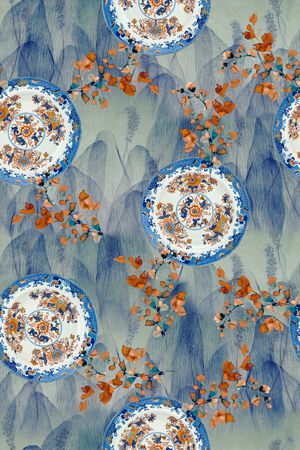 青花瓷印花华亿平台图片