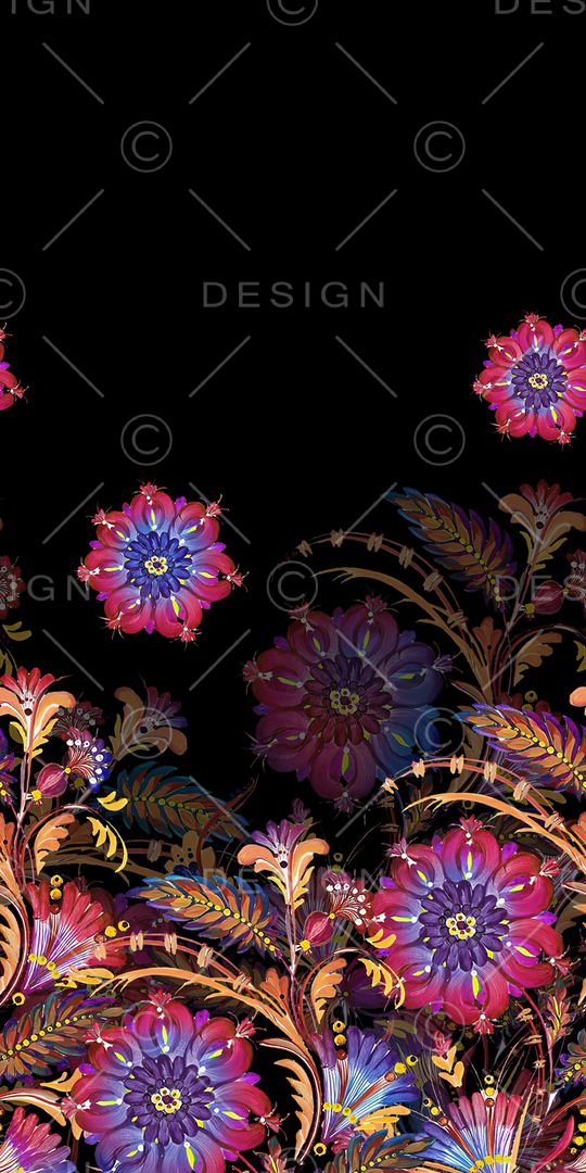 黑底花卉印花华亿平台图片