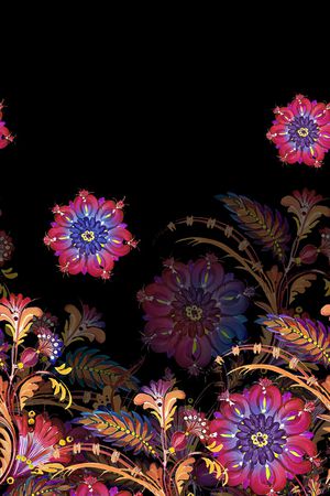 黑底花卉印花华亿平台图片