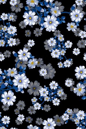 黑底花卉印花华亿平台图片