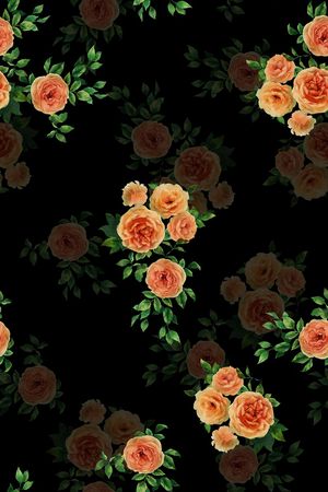 黑底花卉印花华亿平台图片