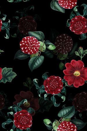 黑底花卉印花华亿平台图片