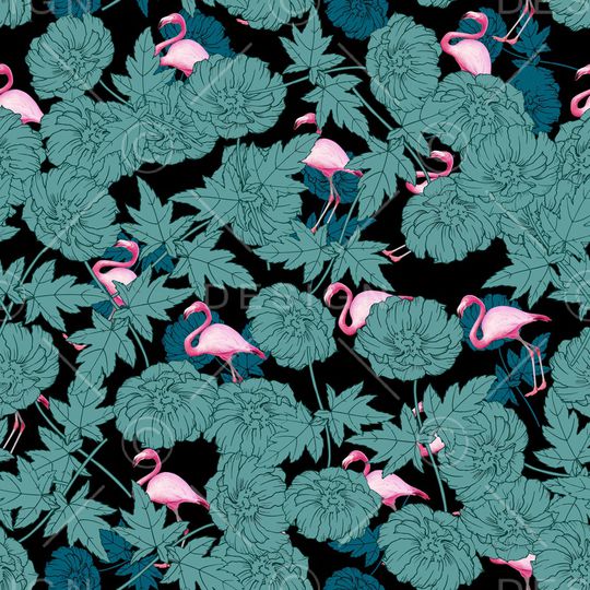 黑底花卉印花华亿平台图片