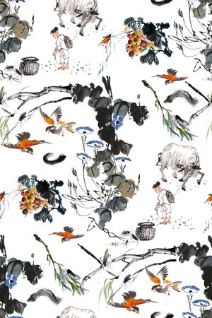 水墨风印花华亿平台图片