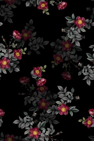 黑底花卉印花华亿平台图片