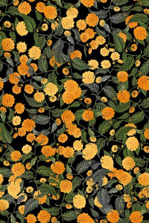 黑底花卉印花华亿平台图片