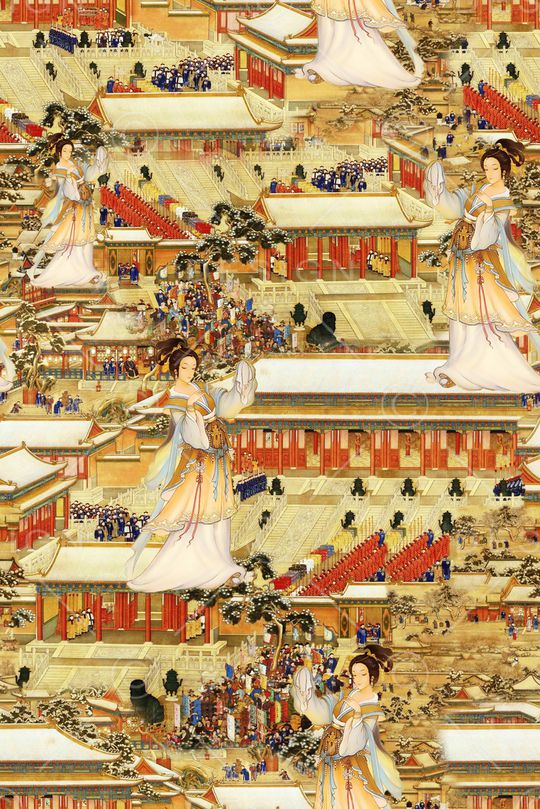 中国风人物印花华亿平台图片