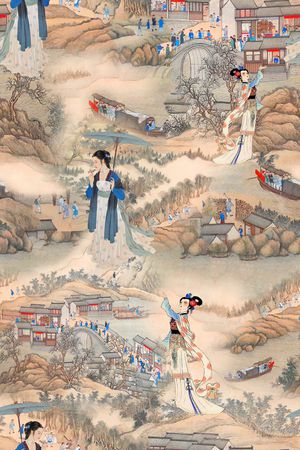 中国风人物印花华亿平台图片