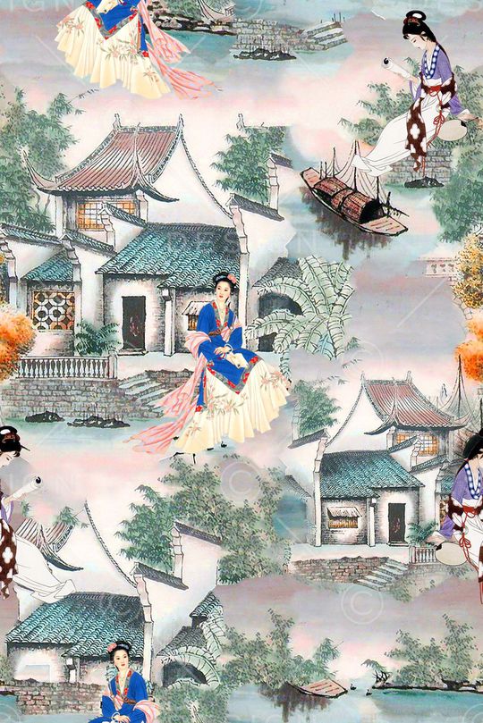 中国风人物印花华亿平台图片