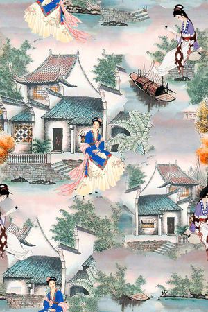 中国风人物印花华亿平台图片