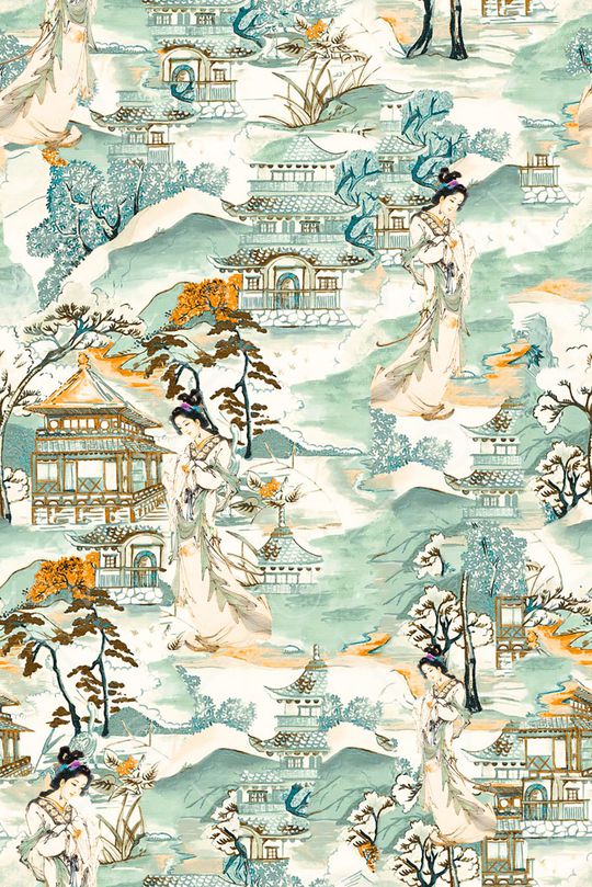 中国风人物印花华亿平台图片