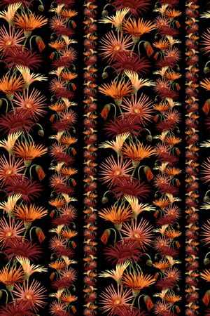 黑底花卉印花华亿平台图片