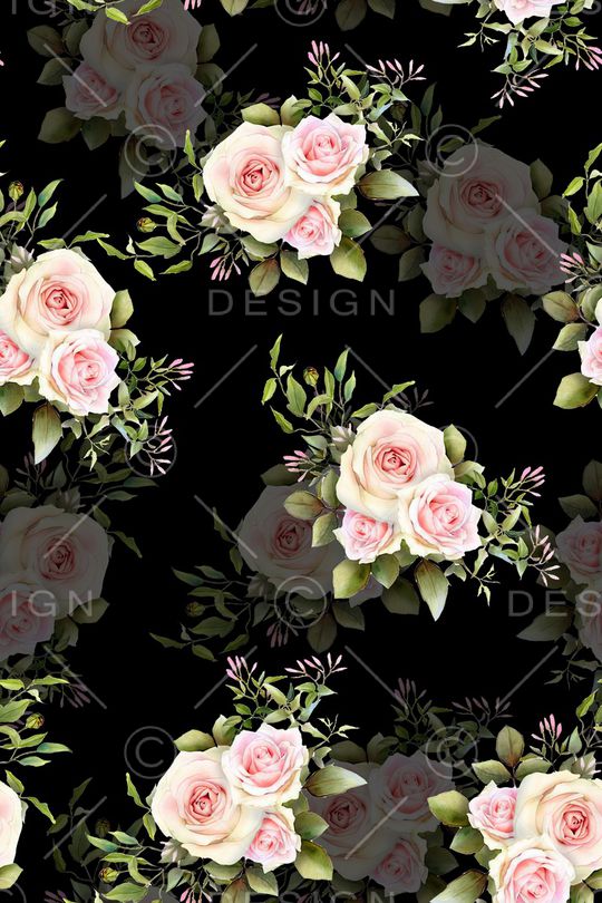 黑底花卉印花华亿平台图片