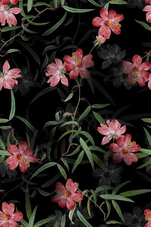 黑底花卉印花华亿平台图片